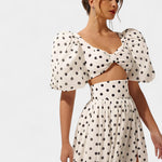 Sherine Polka Dot Sijonų ir Marškinių Komplektas su Pūkuotomis Rankovėmis