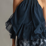 Ingrida™ | Elegantiškas komplektas su halter topu ir plačiomis kelnėmis