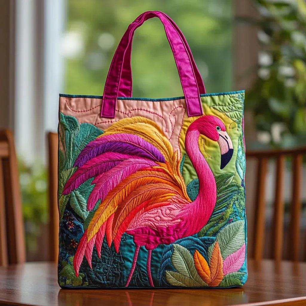 Rankų darbo rankinė | Flamingas ir vaivorykštė