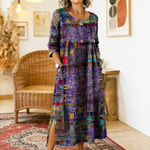 Vilma™ | Džinso Suknelė su Etniniu Patchwork Raštu