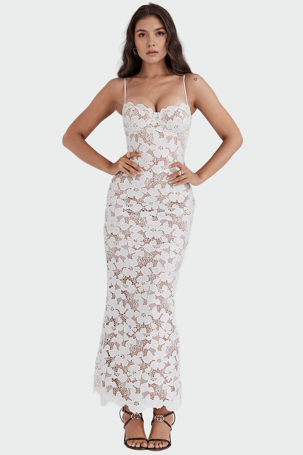 Diana™ - Baltas Nėriniuotas Maxi