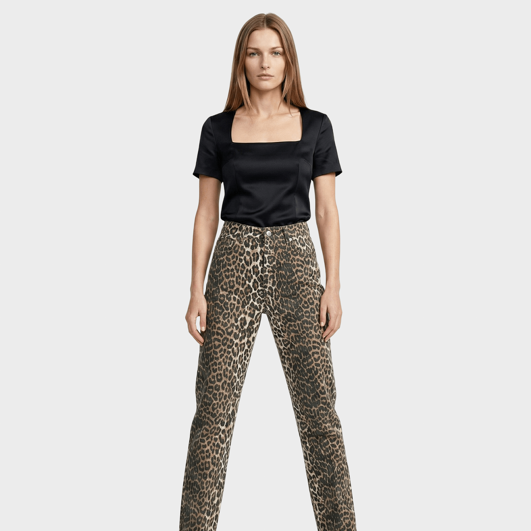 Carina™ - Retro džinsai su leopardų raštu