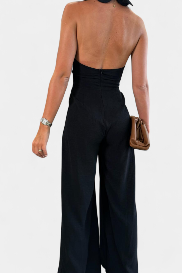 Jessica Mono Halter Kryžminis Be Nugaros ir Plačiomis Kelnėmis