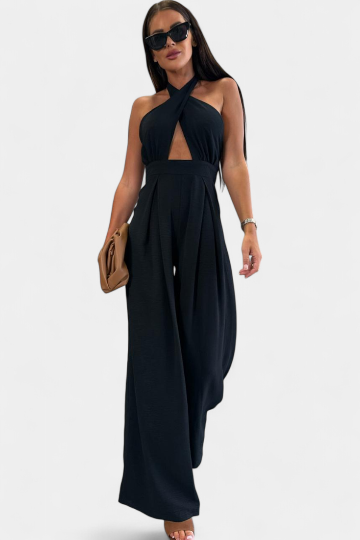 Jessica Mono Halter Kryžminis Be Nugaros ir Plačiomis Kelnėmis