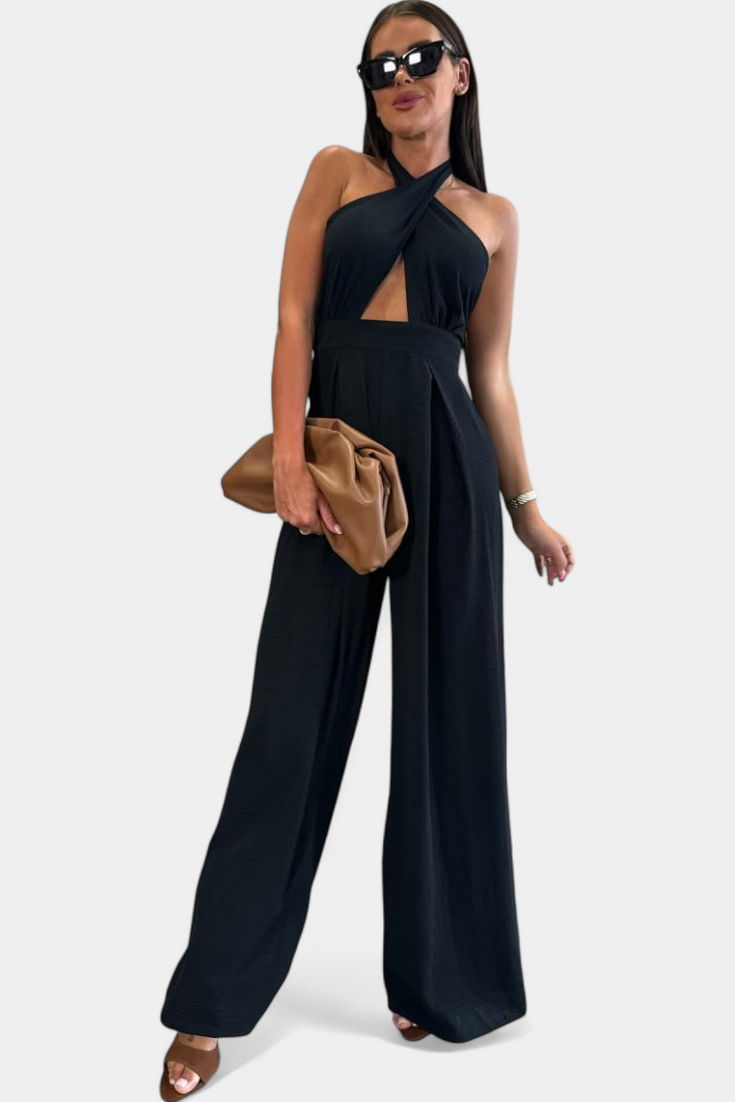 Jessica Mono Halter Kryžminis Be Nugaros ir Plačiomis Kelnėmis