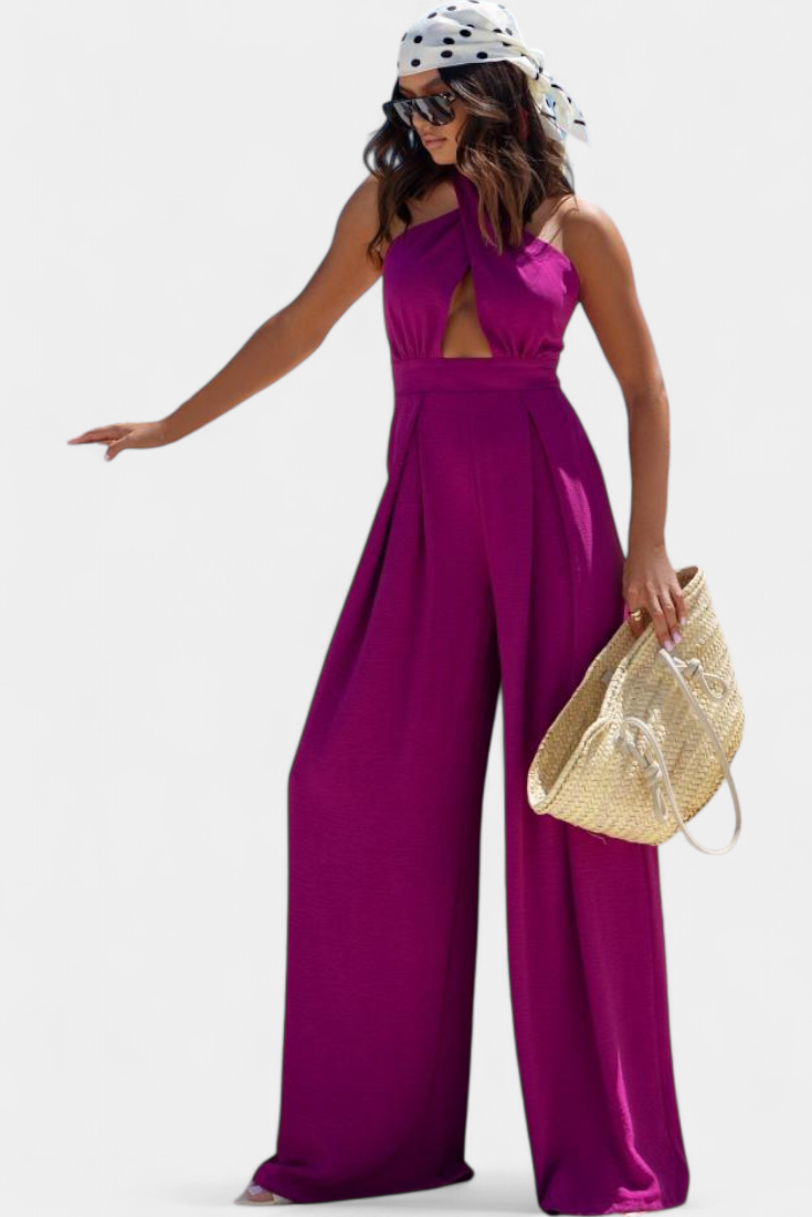 Jessica Mono Halter Kryžminis Be Nugaros ir Plačiomis Kelnėmis