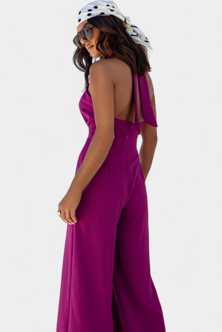 Jessica Mono Halter Kryžminis Be Nugaros ir Plačiomis Kelnėmis