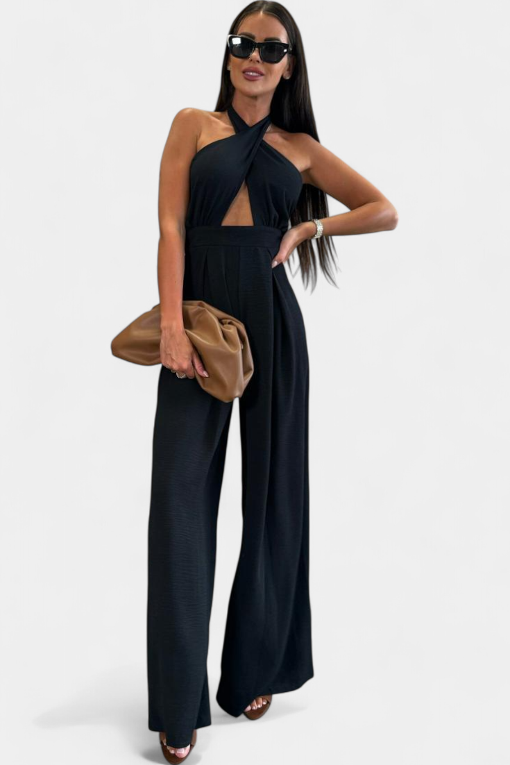 Jessica Mono Halter Kryžminis Be Nugaros ir Plačiomis Kelnėmis