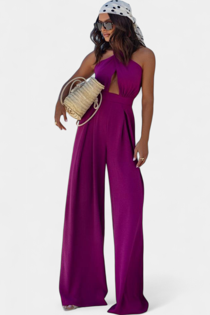 Jessica Mono Halter Kryžminis Be Nugaros ir Plačiomis Kelnėmis