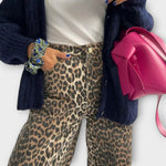 Carina™ - Retro džinsai su leopardų raštu