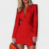 Gabriela - Elegantiškas Blazer Suknelė su Giliais Iškirpte