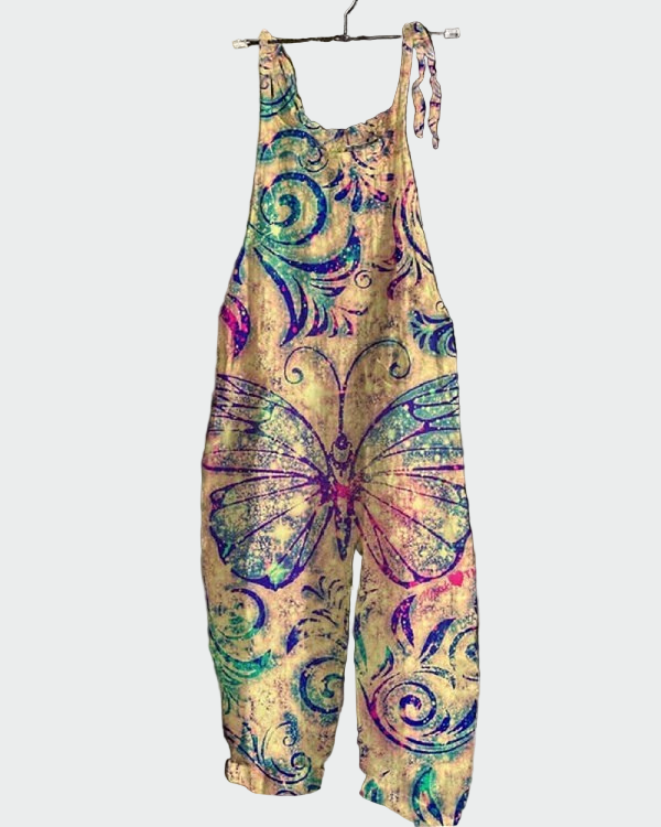 Retro jumpsuit su drugelio spauda – Patogumas ir stilius kiekvienai progai