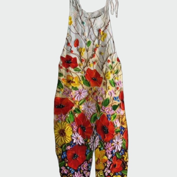 Retro gėlių viso ilgio jumpsuit