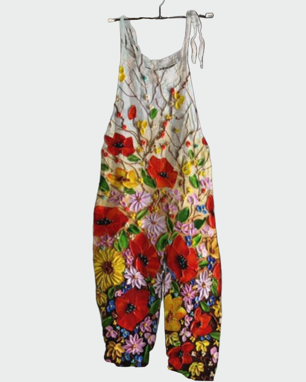 Retro gėlių viso ilgio jumpsuit