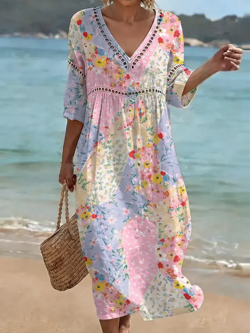 Clara Waverly™ | Gėlėta Patchwork Suknelė