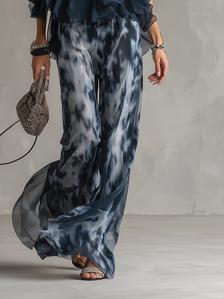 Ingrida™ | Elegantiškas komplektas su halter topu ir plačiomis kelnėmis