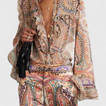 Finely Komplektas arba Volanų Blūzė ir Vintage Paisley Raštas