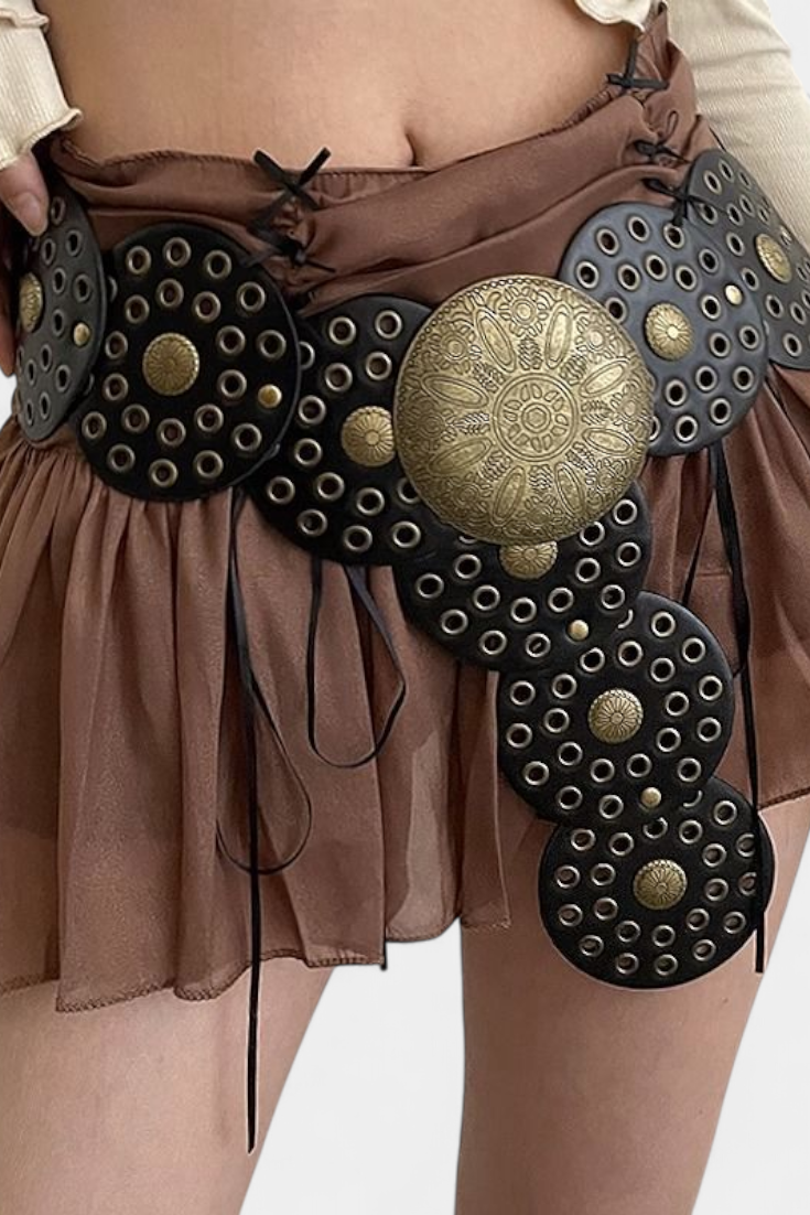 Alicia Rietumu Vintage Diržas su Dekoratyvine Apvalia Sagtimi