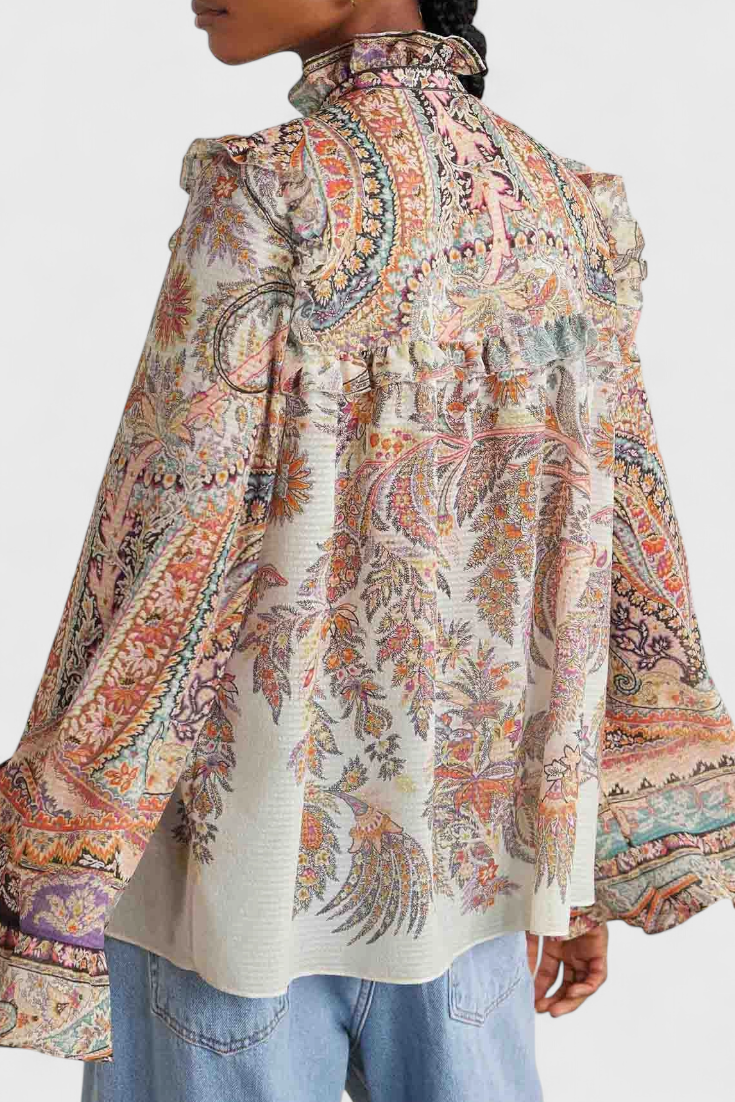 Finely Komplektas arba Volanų Blūzė ir Vintage Paisley Raštas