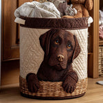 Rudas labradoras | Dygsniuotas skalbinių krepšys