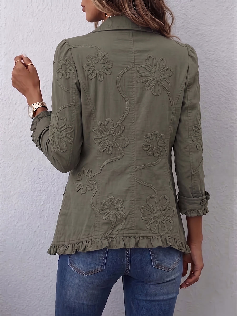 Ugnė™ | Boho stiliaus siuvinėtas švarkelis su klostėmis