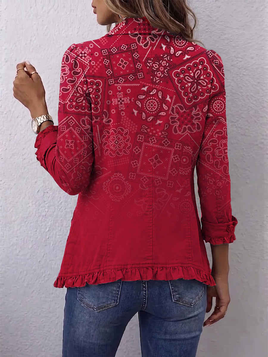 Rasa™ | Bohemiškas paisley ombré švarkelis su klostėmis